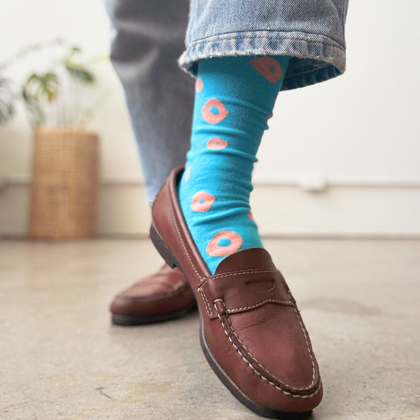 Crew Socks - Lucy - Peach & Capri