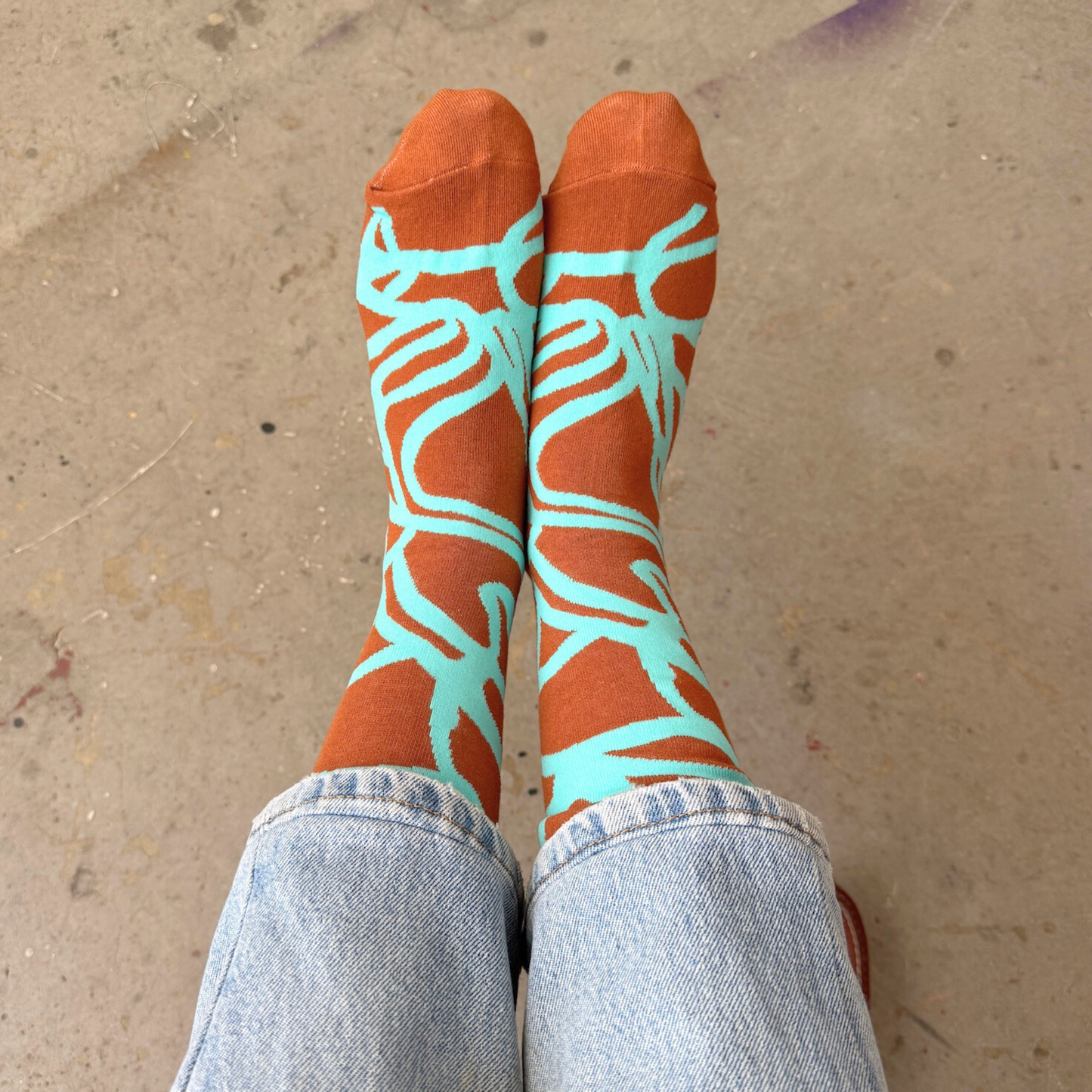 Crew Socks - River - Aquamarine & Carmel