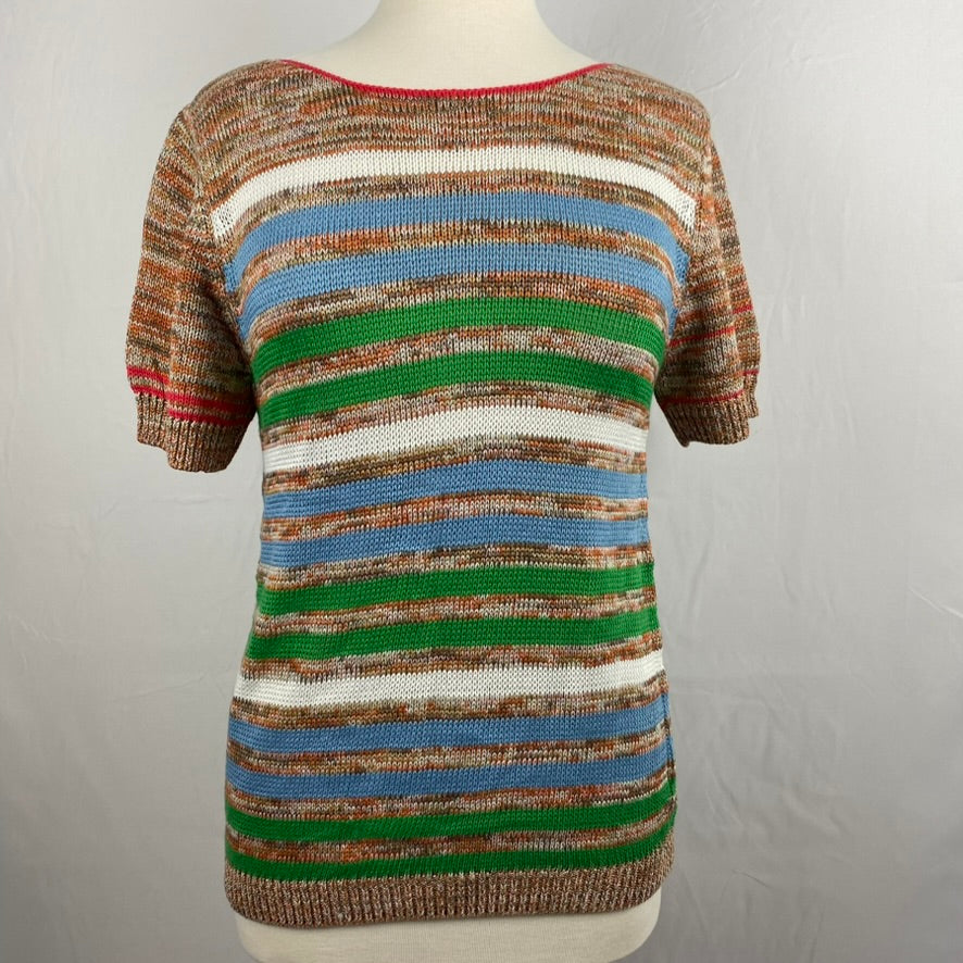 Striped short sleeve knit tee brown marl