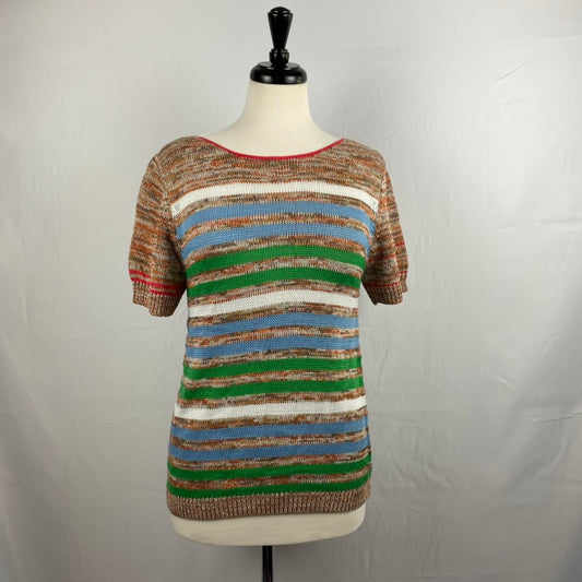Striped short sleeve knit tee brown marl
