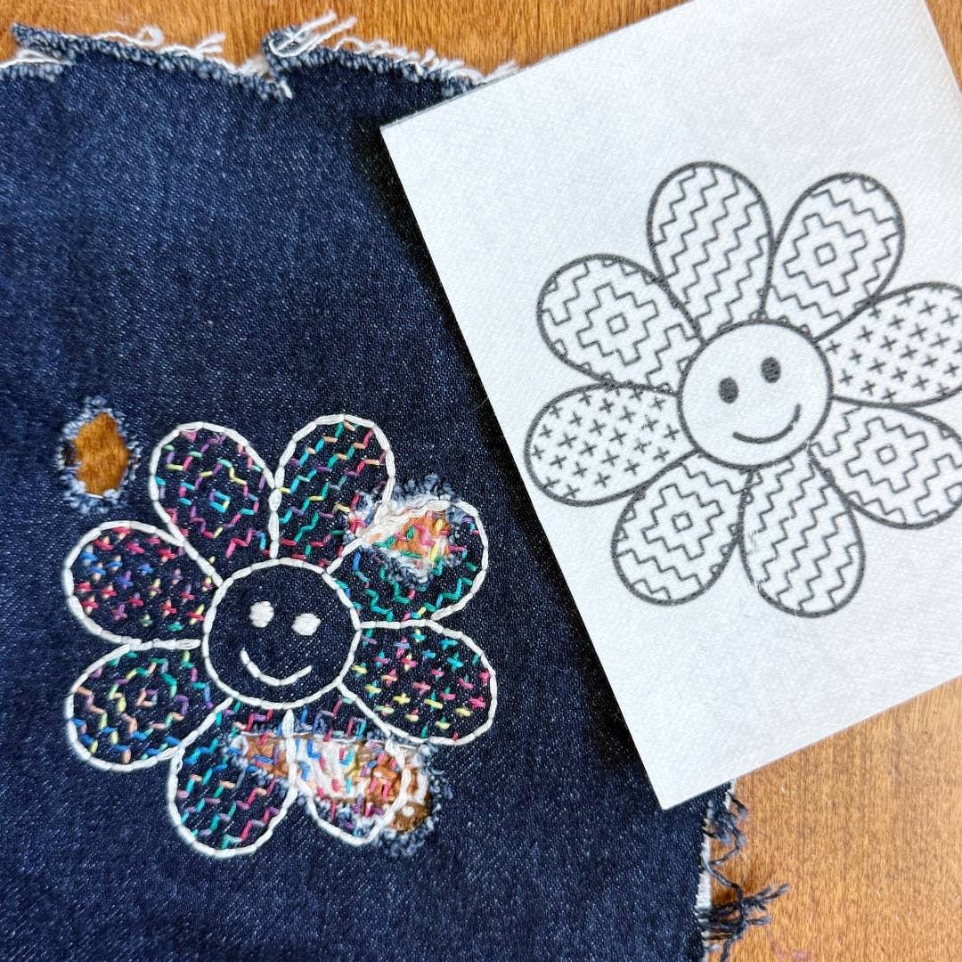 Sashiko Daisy- Visible Mending Stick and Stitch Pattern