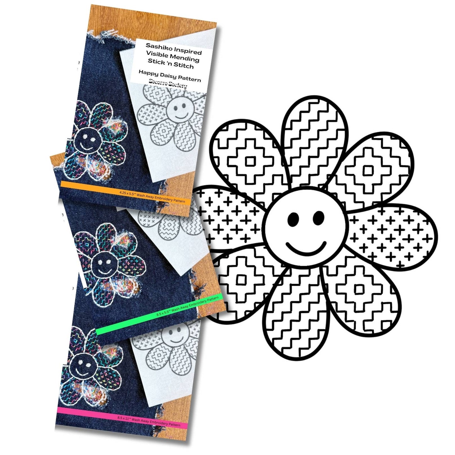 Sashiko Daisy- Visible Mending Stick and Stitch Pattern