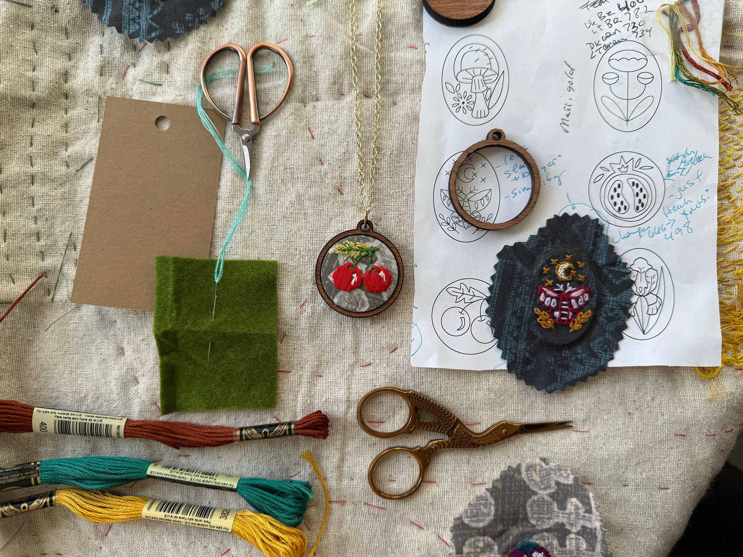 Cherries Embroidery Necklace Kit