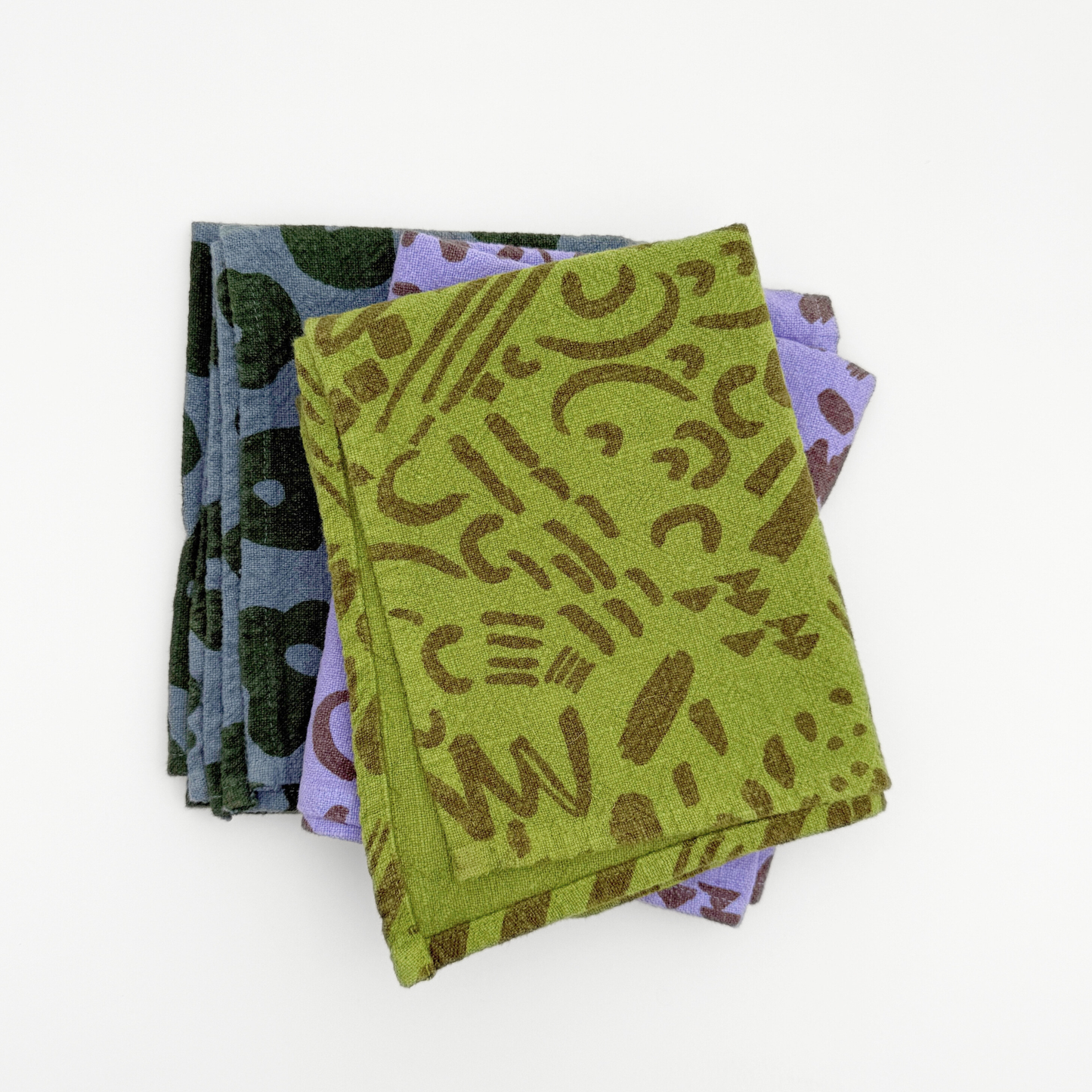 Textured Tea Towel - Dashes & Moon - Warm Grey - Moss