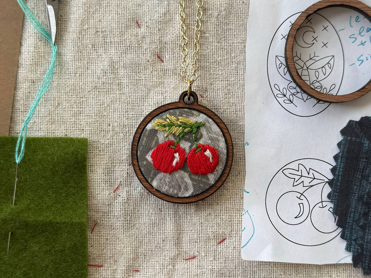 Cherries Embroidery Necklace Kit