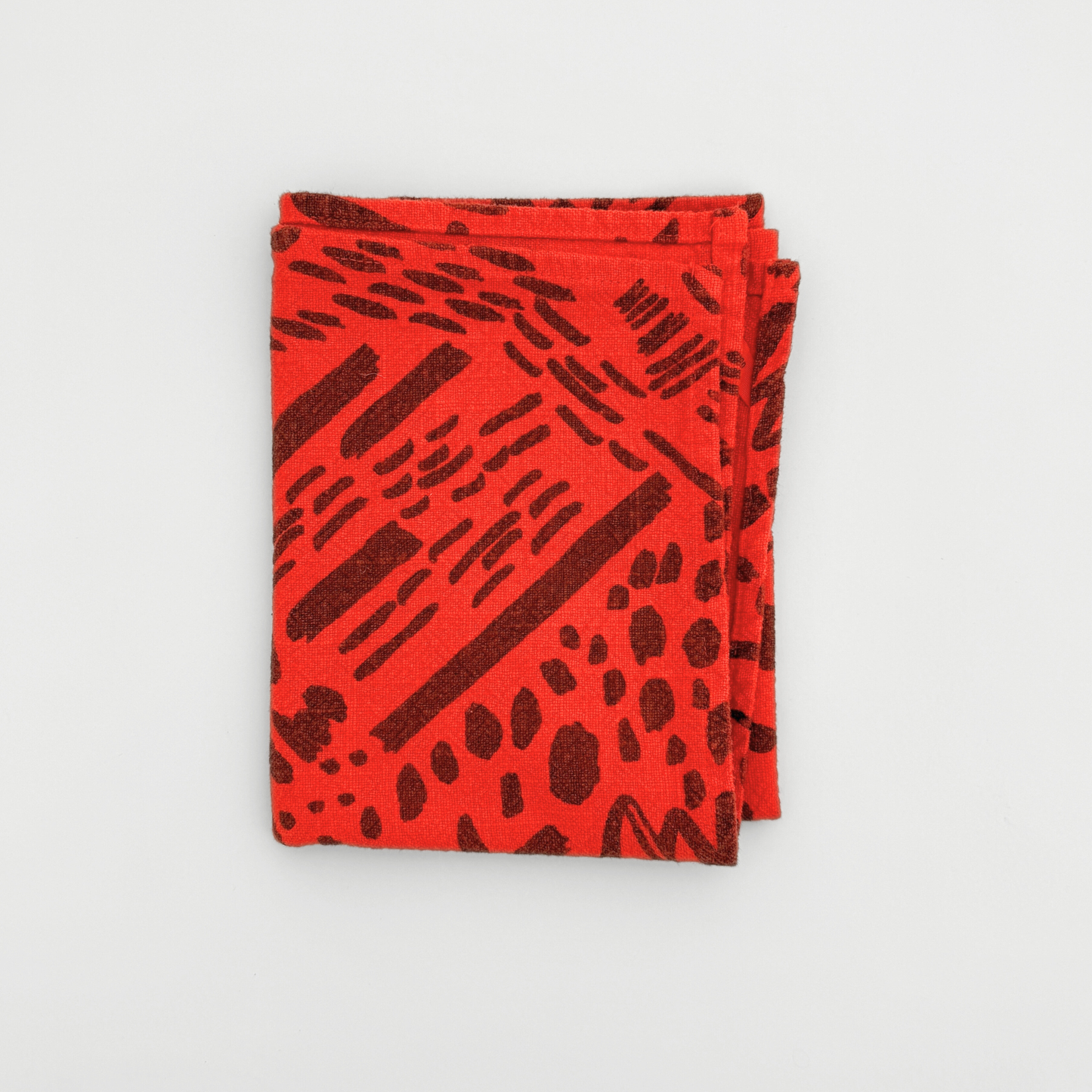 Textured Tea Towel - Dashes & Moon - Warm Grey - Tomato