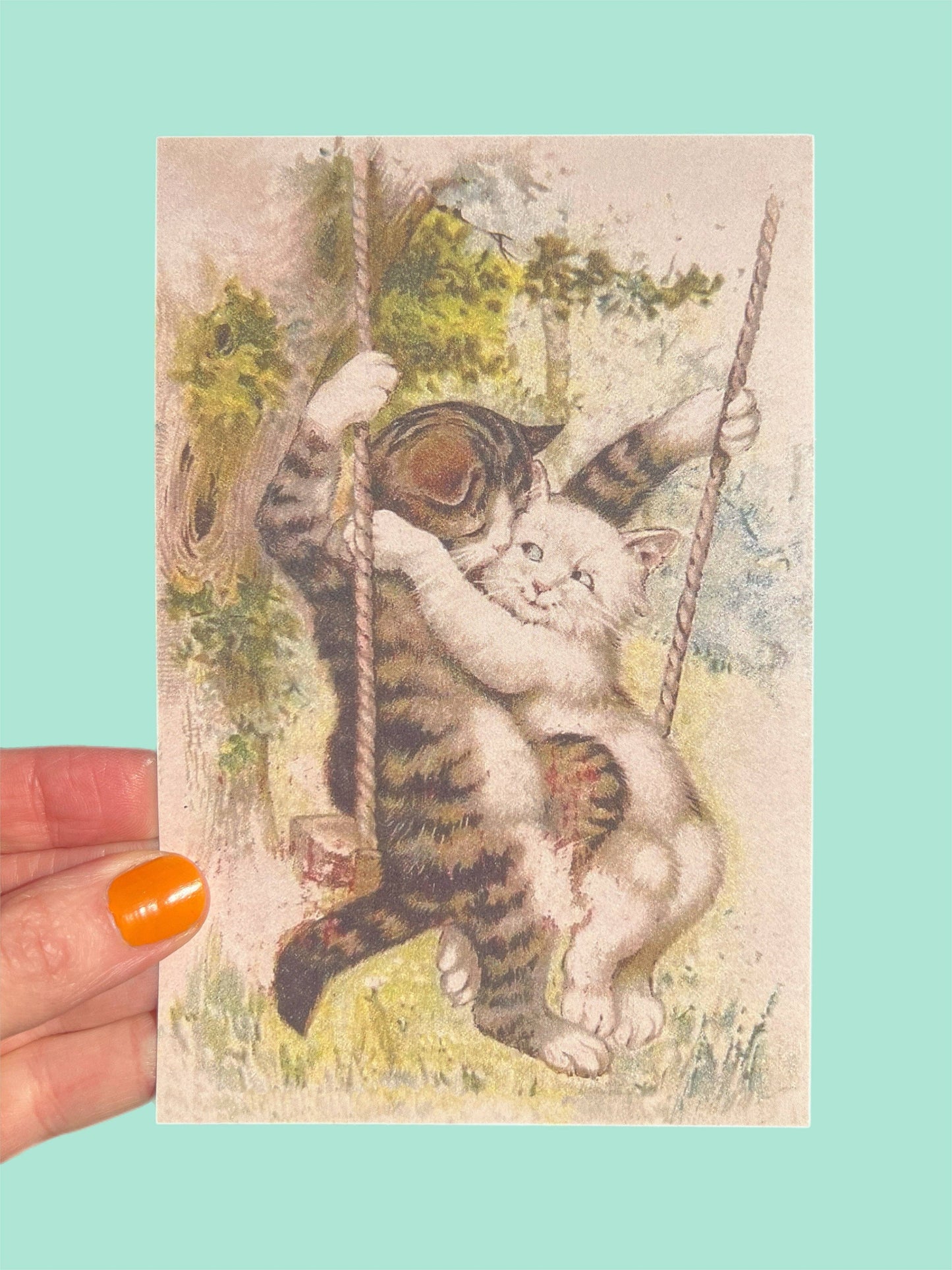 POSTCARD Cats on a Swing