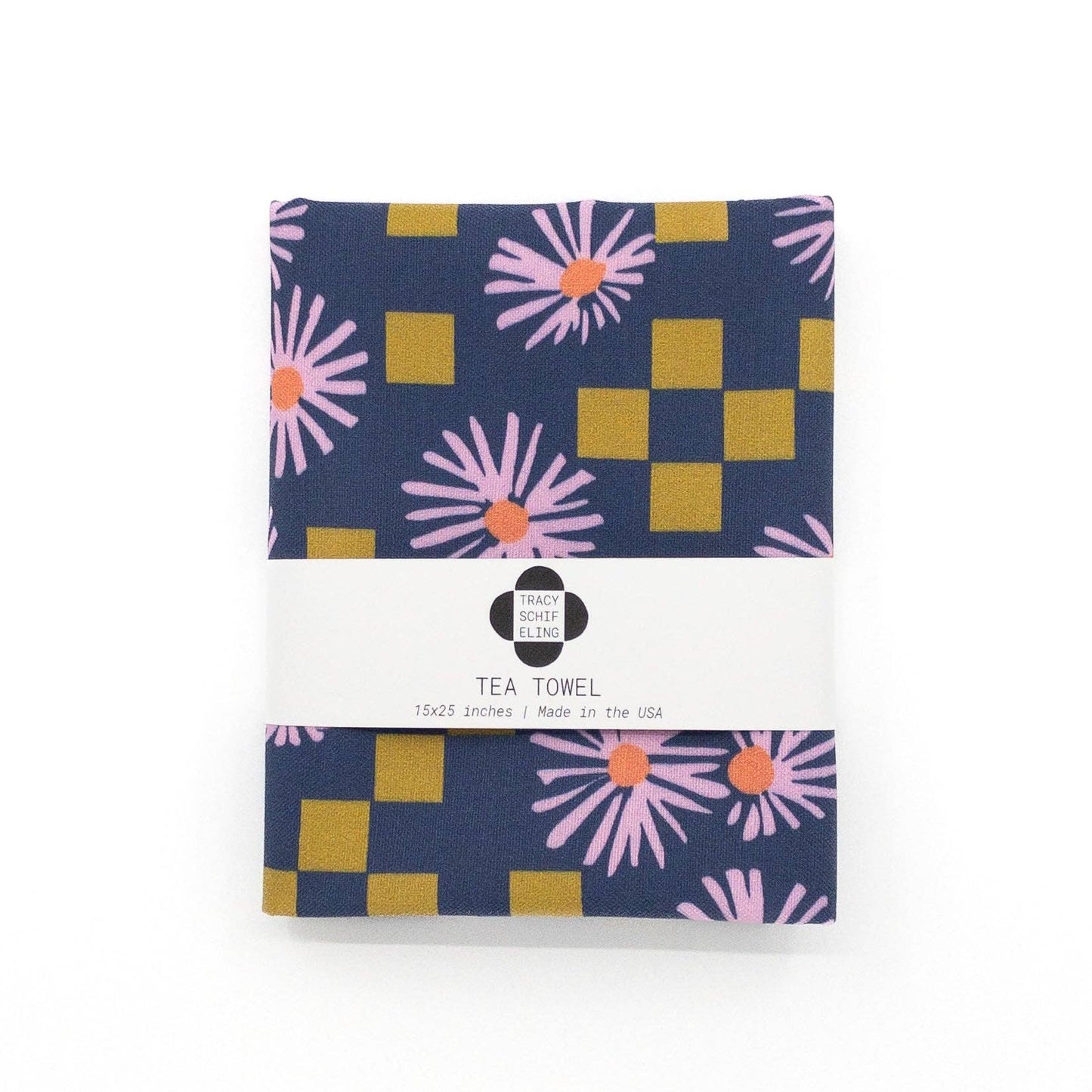 Navy Modern Floral Tea Towel | Made in the USA
