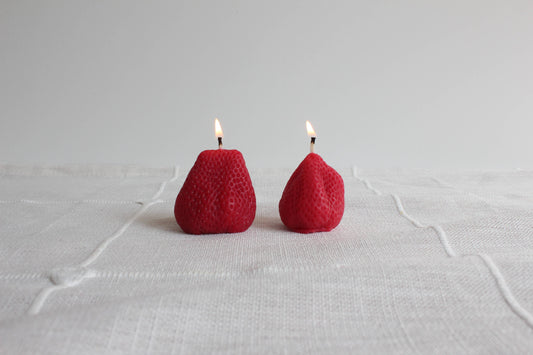 Large Strawberries Beeswax Candle Pair