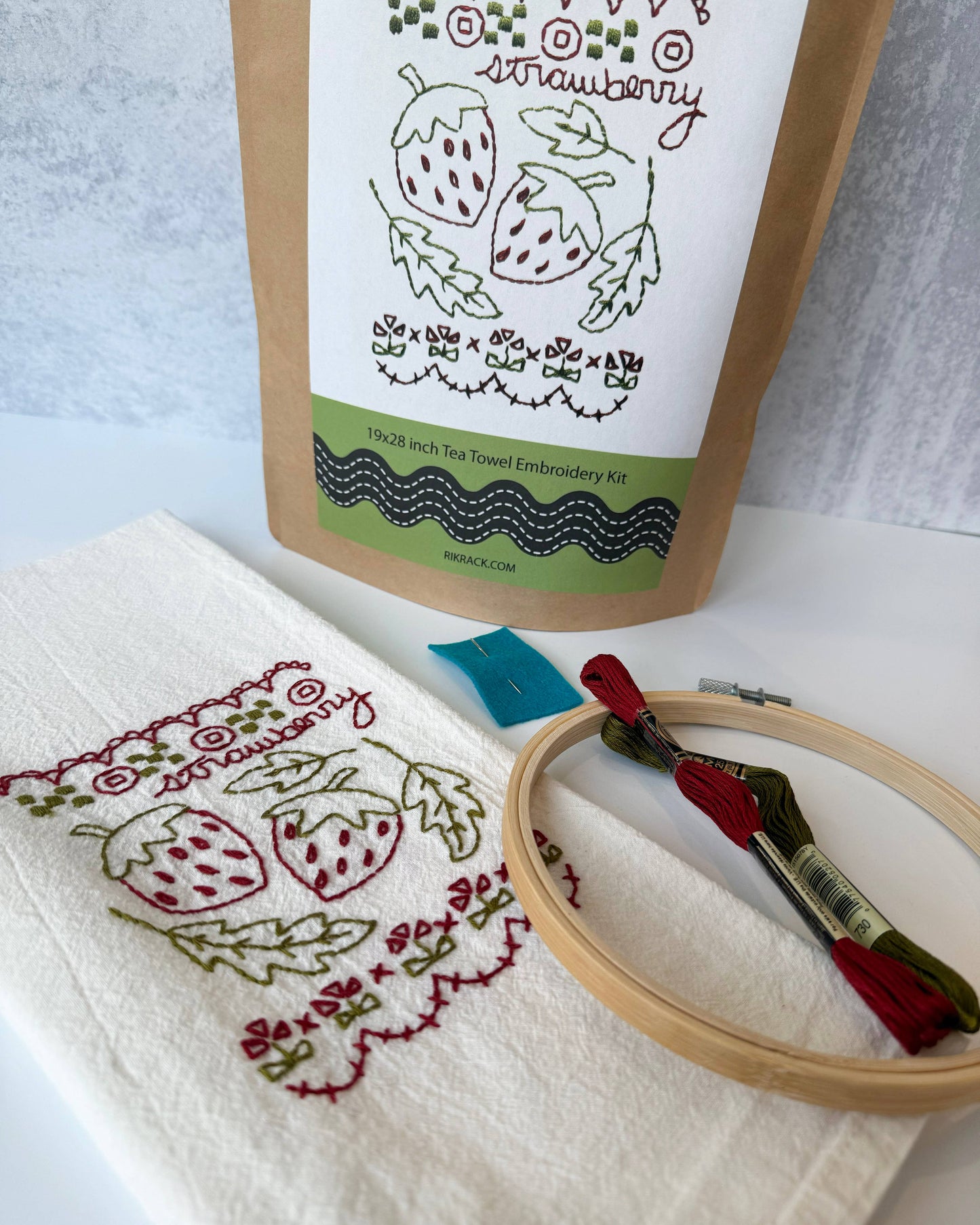 Strawberry Embroidery Tea Towel Kit