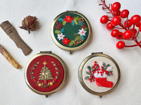 Floral Embroidered Compact Mirror
