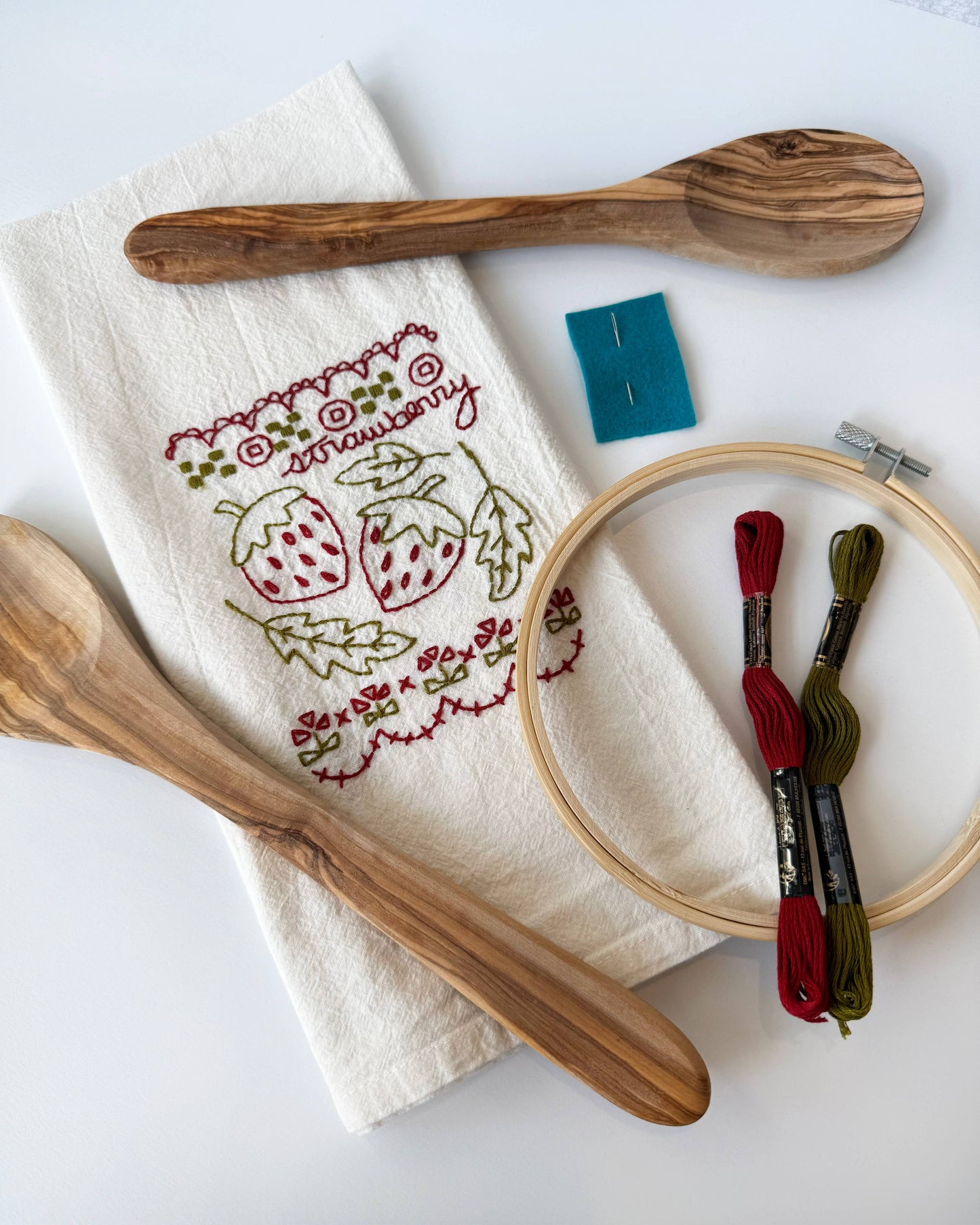 Strawberry Embroidery Tea Towel Kit