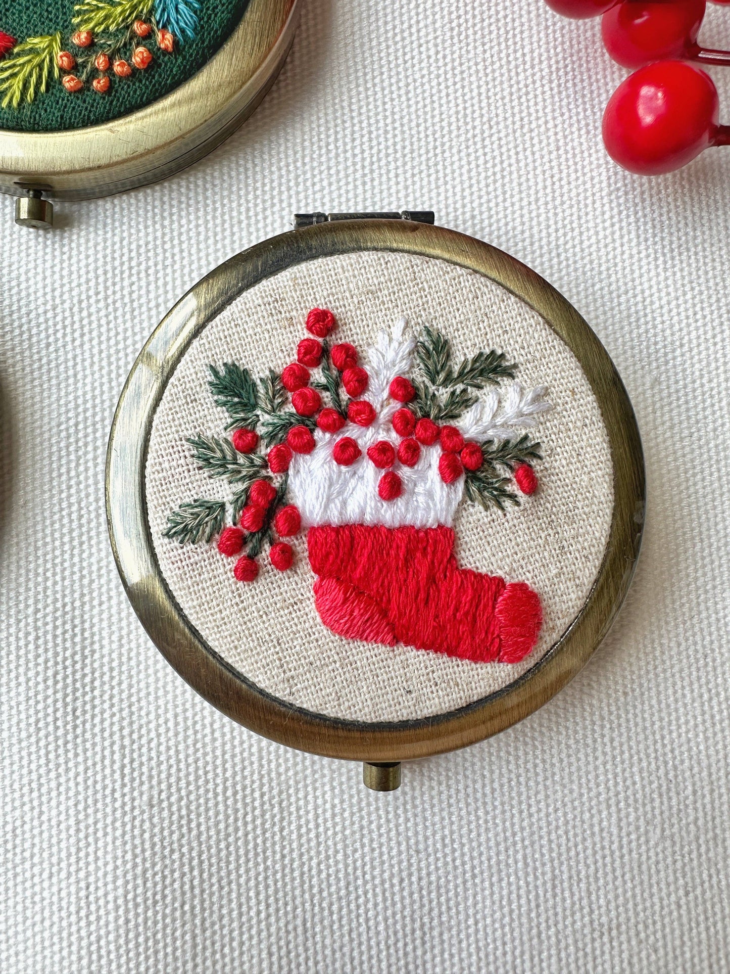 Floral Embroidered Compact Mirror