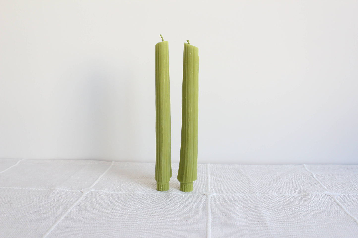 Celery Beeswax Candles Taper Pair