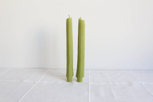 Celery Beeswax Candles Taper Pair