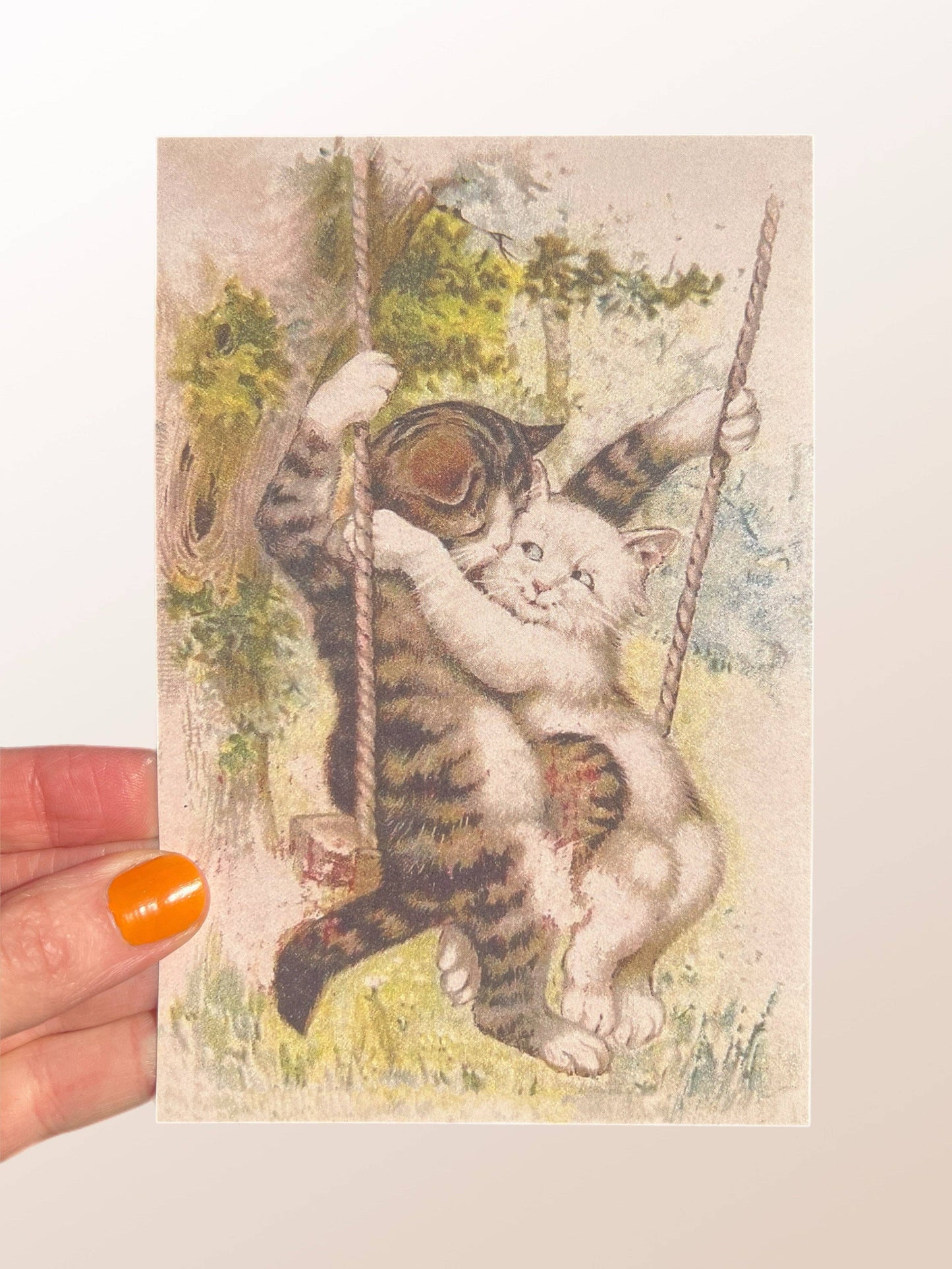 POSTCARD Cats on a Swing