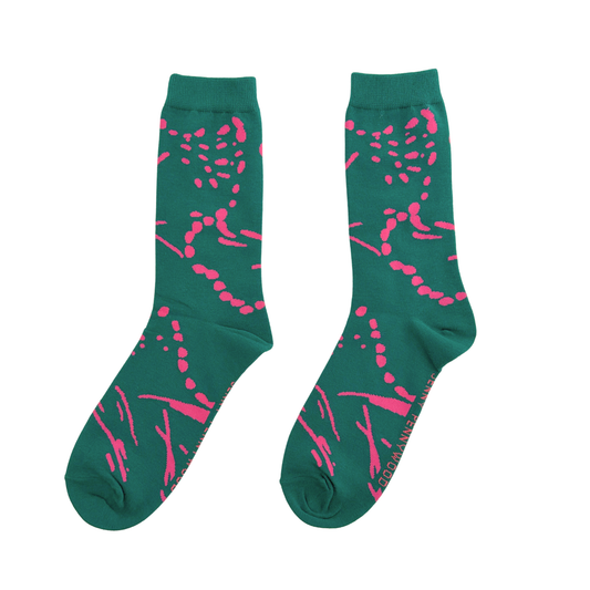 Crew Socks - Drape in Emerald & Neon Pink