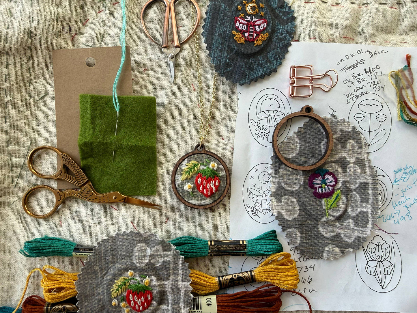 Strawberries Embroidery Necklace Kit