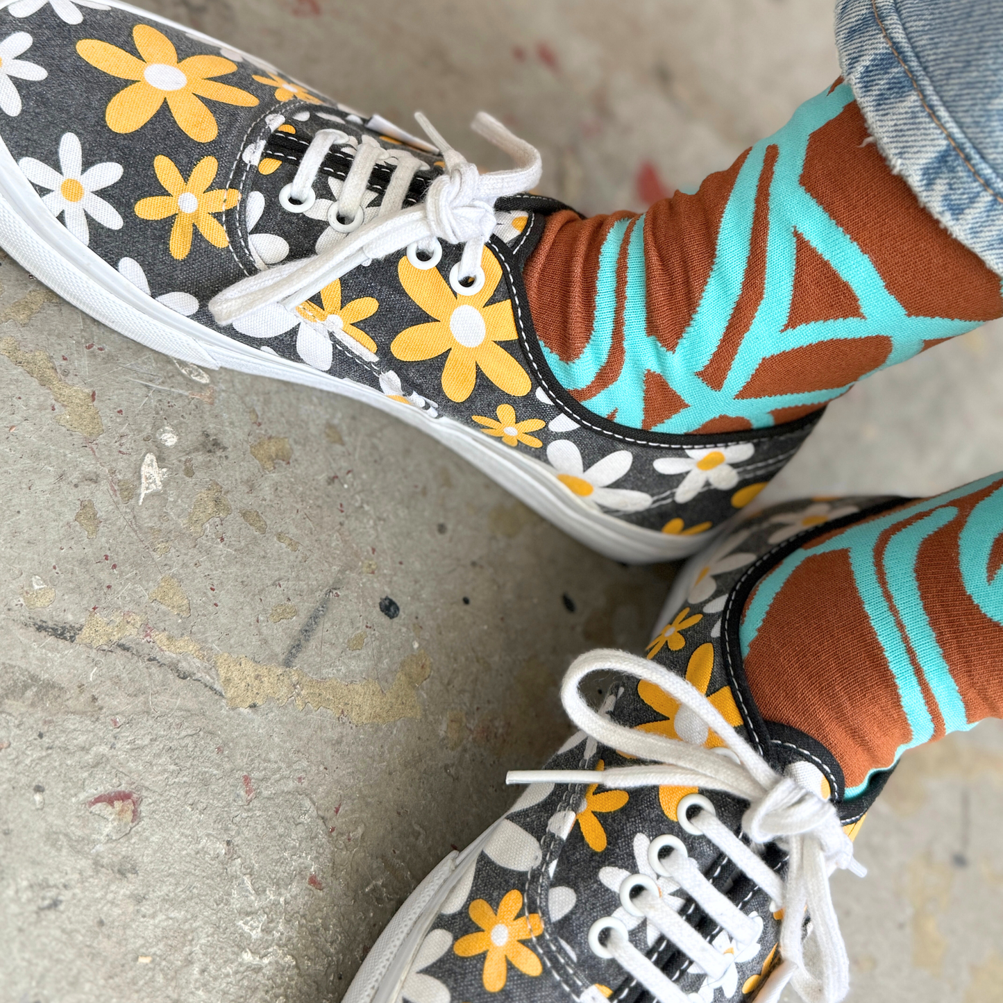 Crew Socks - River - Aquamarine & Carmel