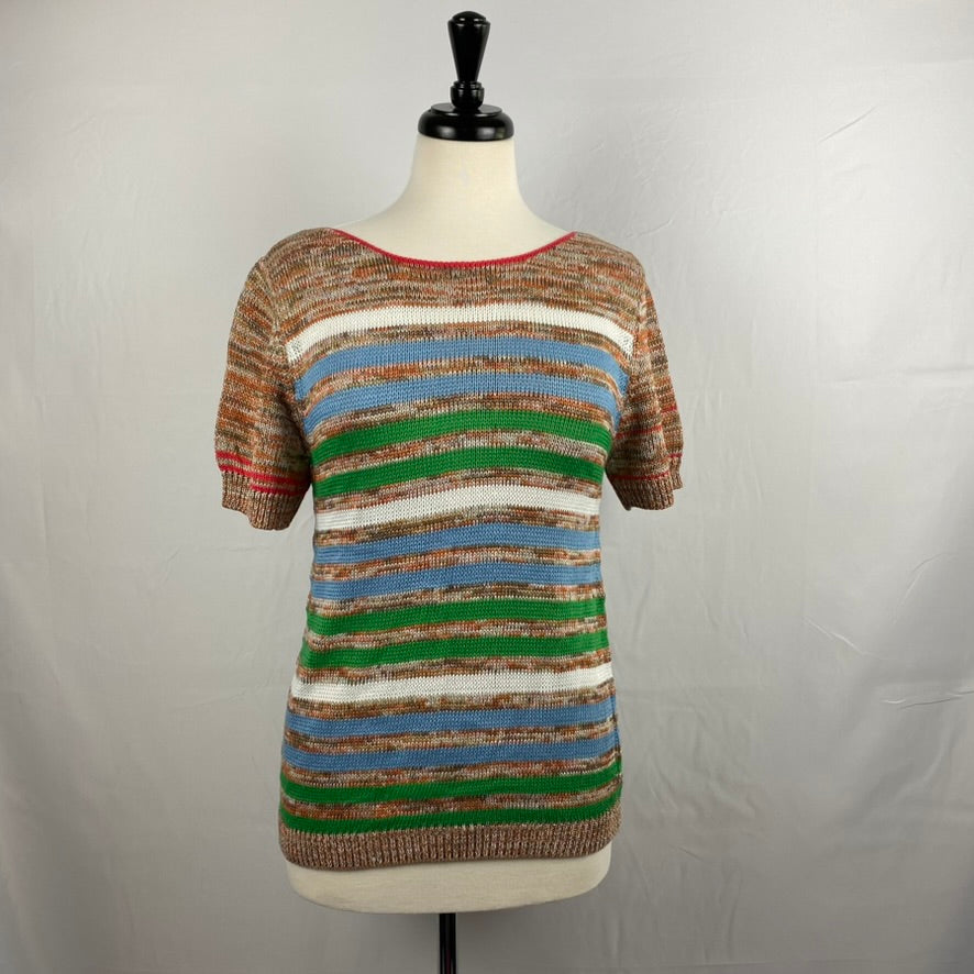 Striped short sleeve knit tee brown marl
