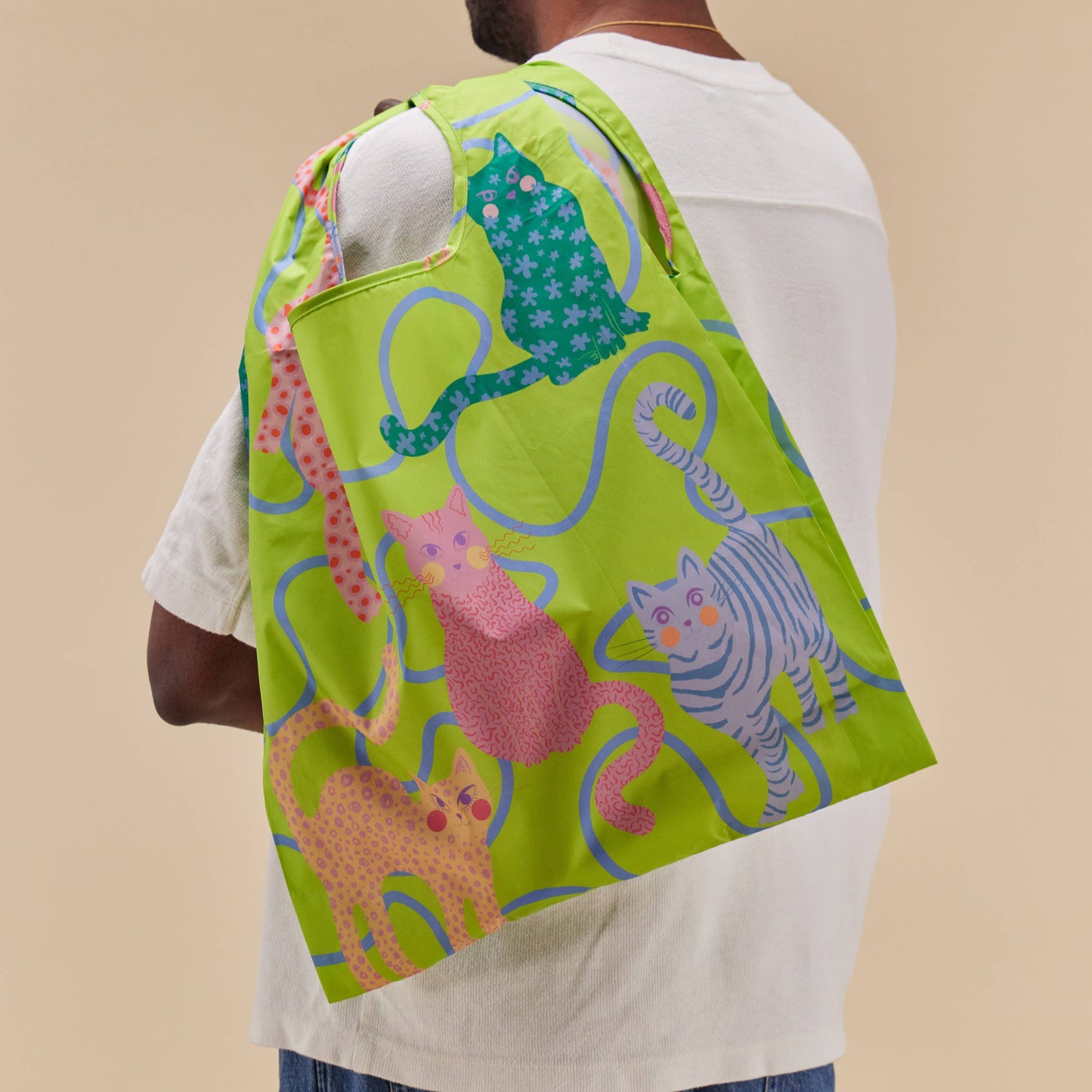 Fuchsia/Lime/Ice Arty Cats Reusable Bags