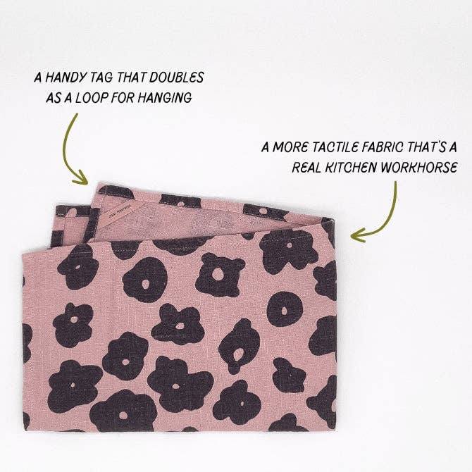 Textured Tea Towel - Dashes & Moon - Warm Grey - Lilac Pop