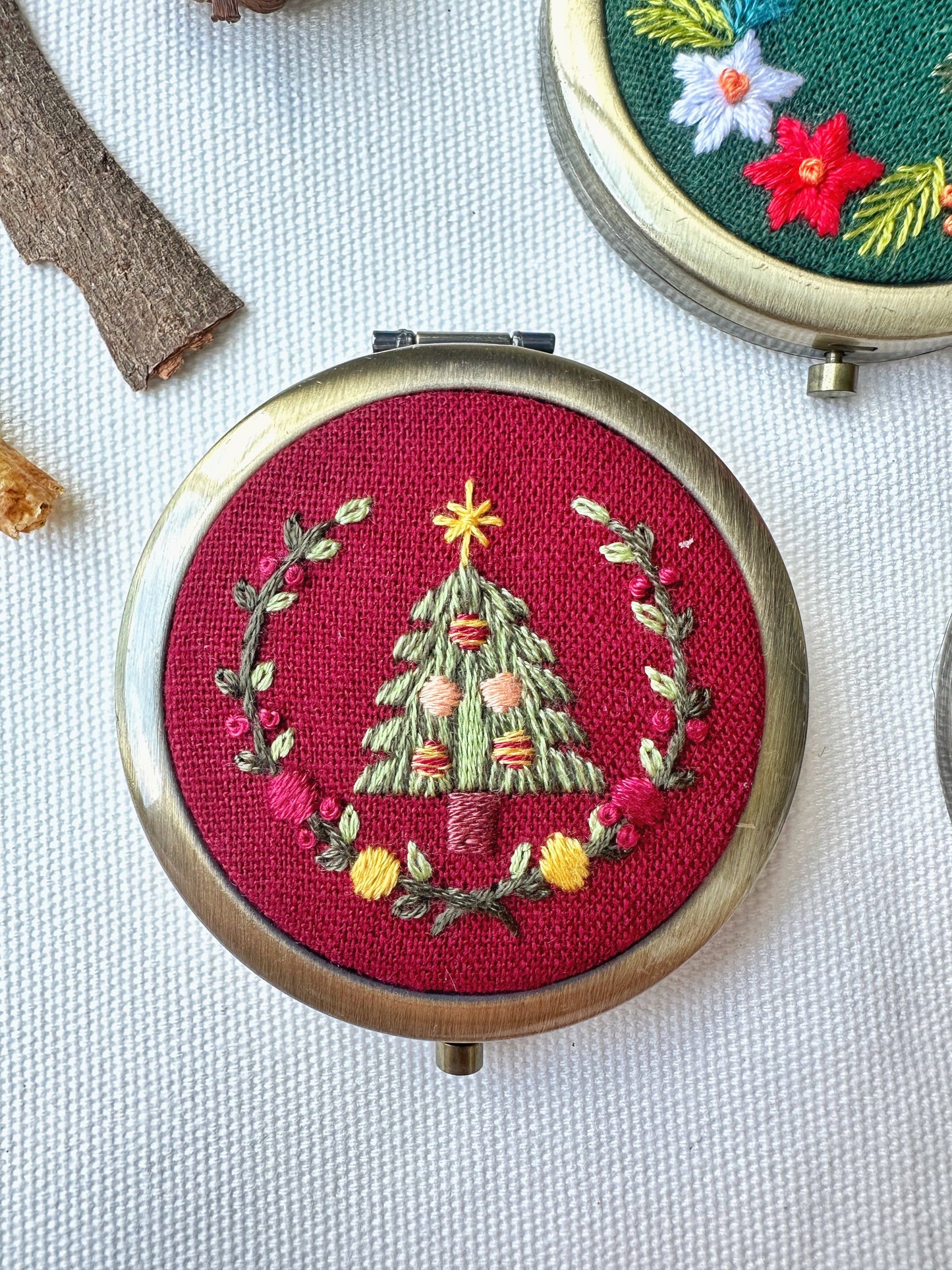 Floral Embroidered Compact Mirror