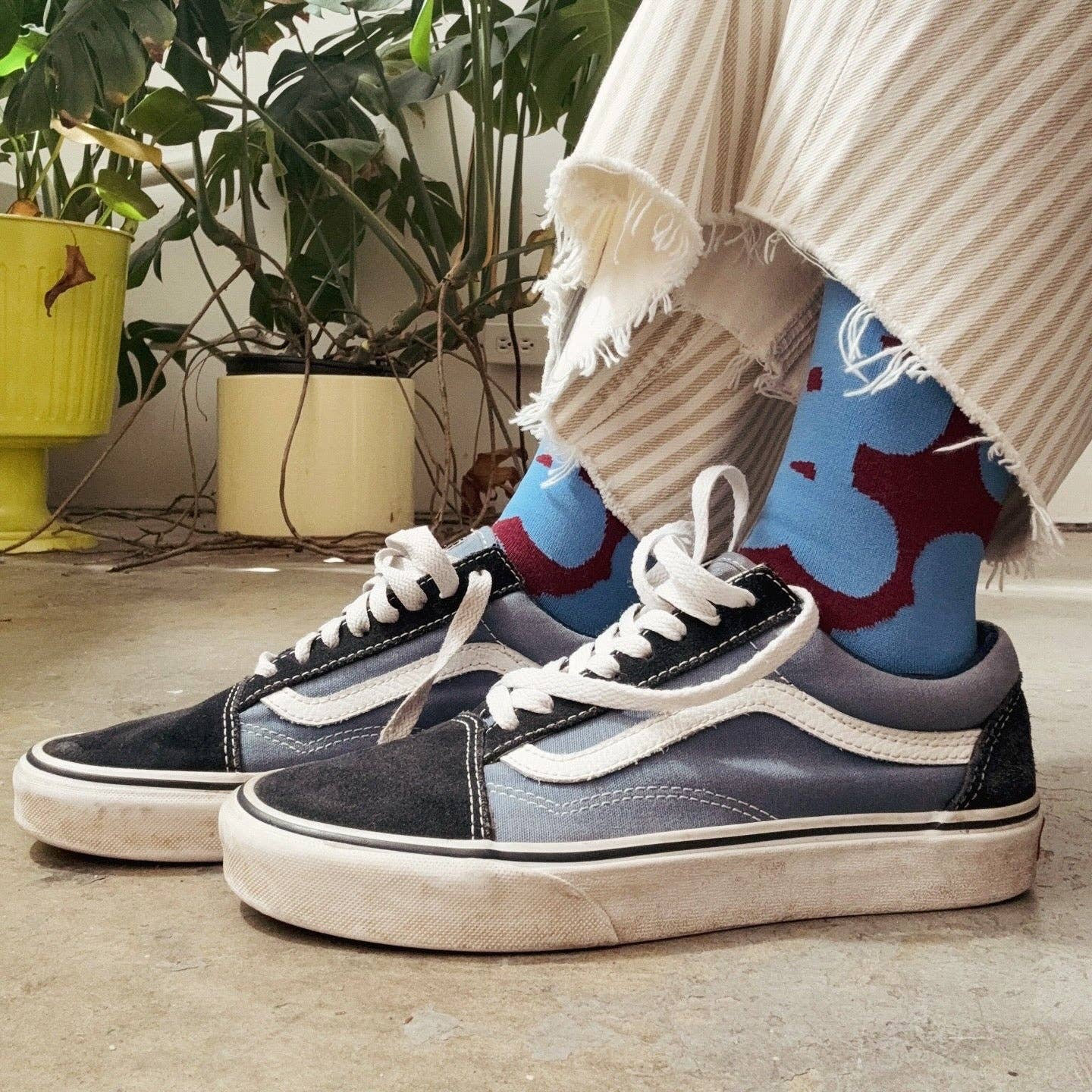 Crew Socks - Dottie in Blue Maroon