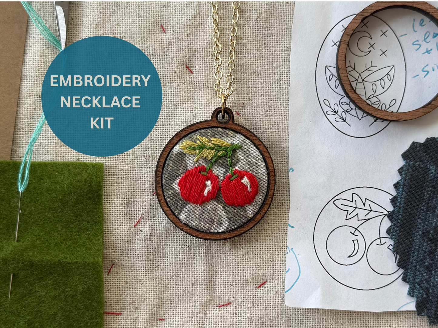 Cherries Embroidery Necklace Kit