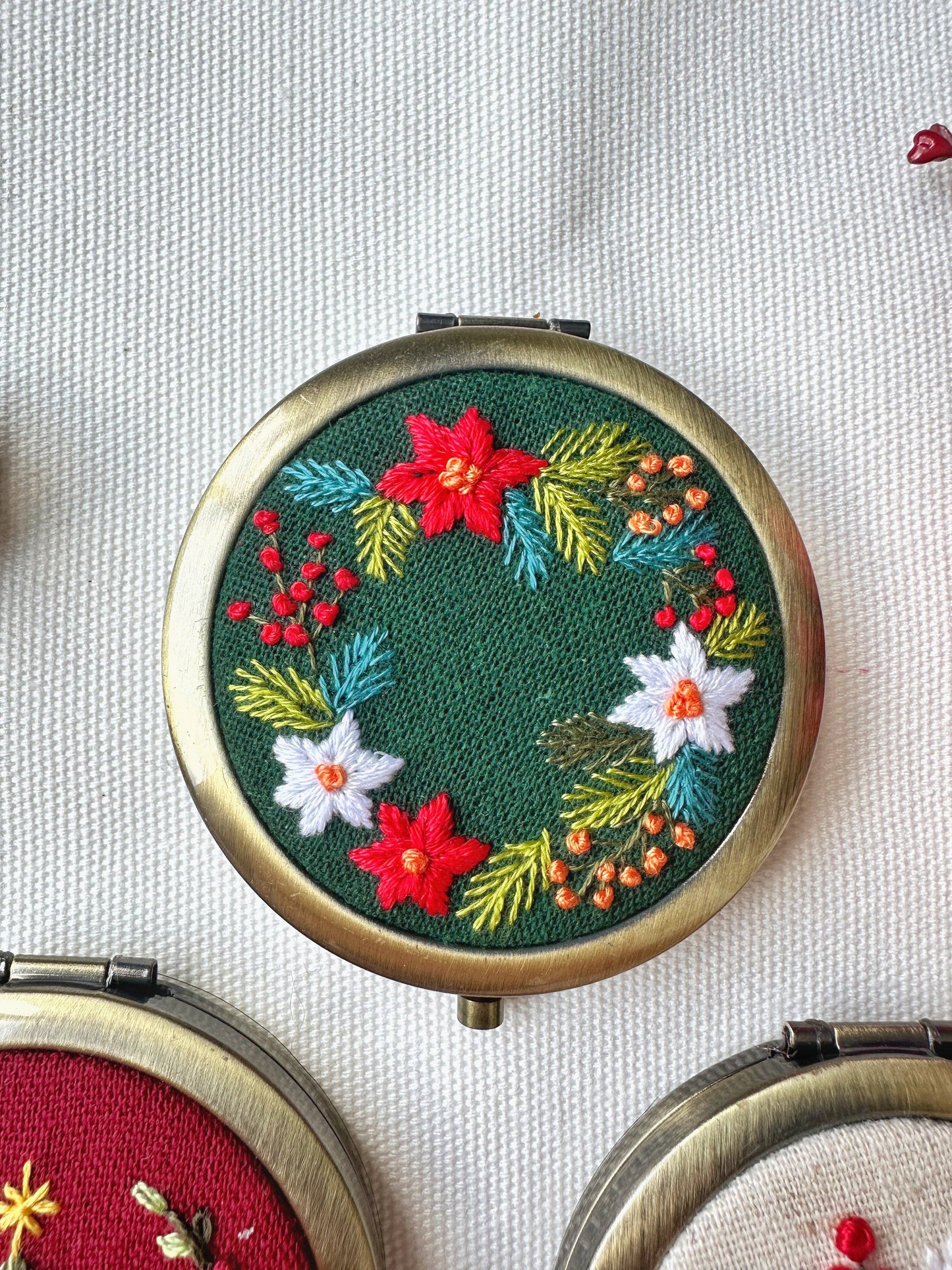 Floral Embroidered Compact Mirror