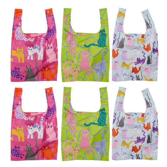 Fuchsia/Lime/Ice Arty Cats Reusable Bags