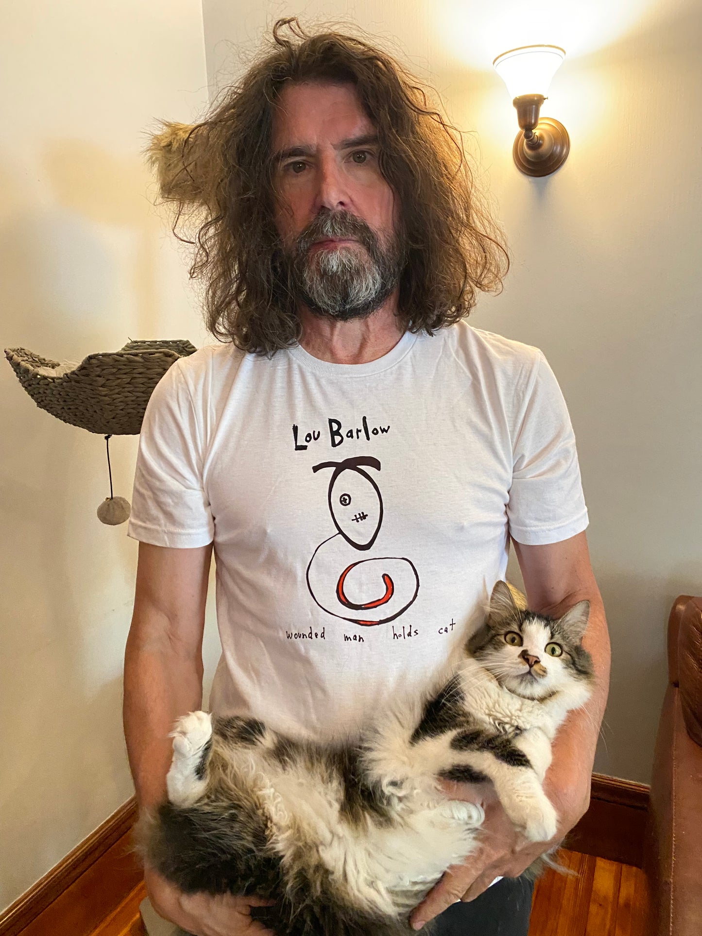 Wounded Man Holds Cat T-shirt