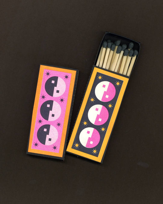 Pink & Yellow Yin Yang Geomegtric Risograph Printed Matches