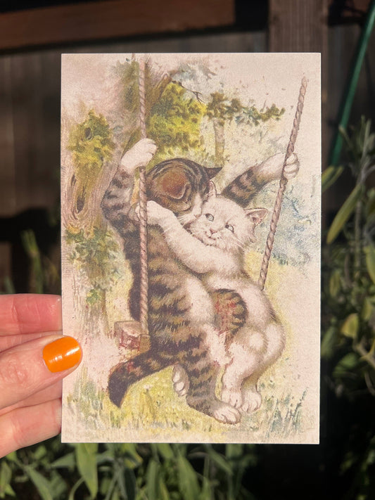 POSTCARD Cats on a Swing