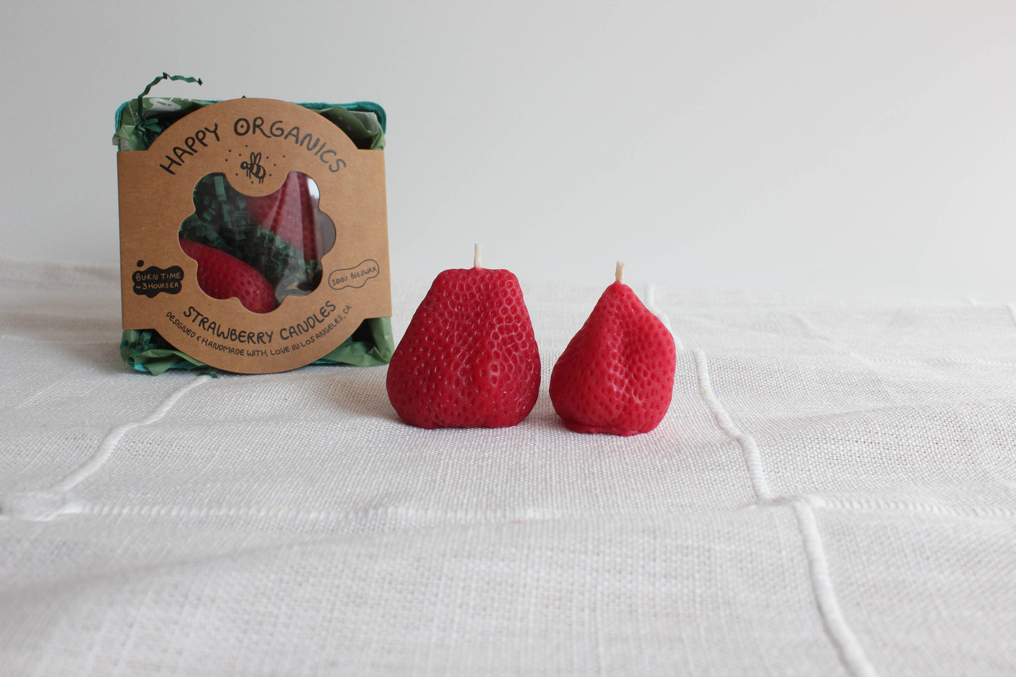 Large Strawberries Beeswax Candle Pair