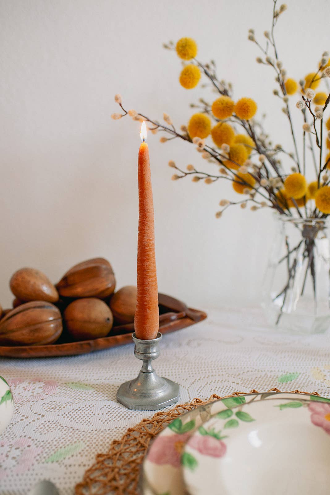 Carrot Beeswax Candles Taper Pair