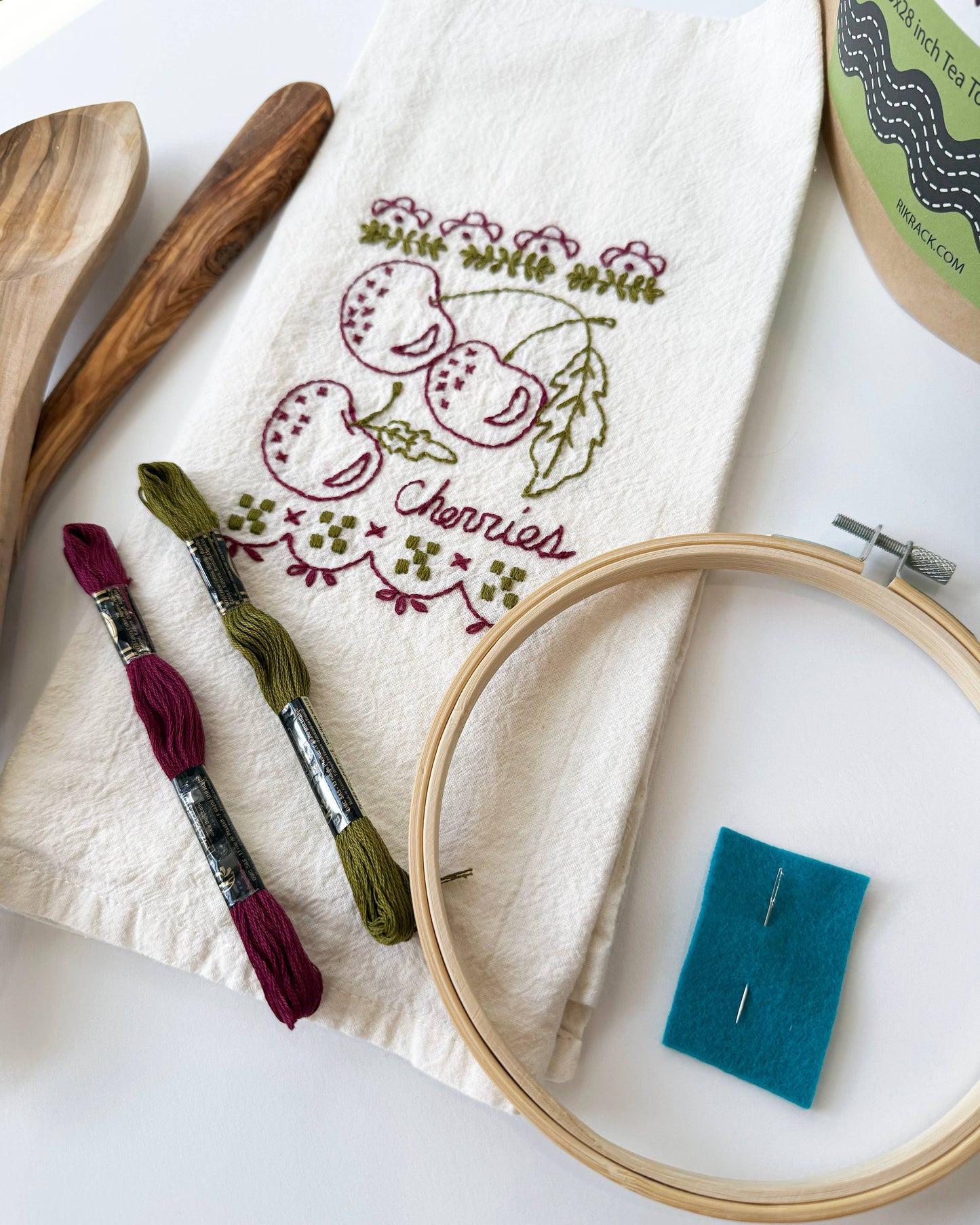 Cherries Embroidery Tea Towel Kit