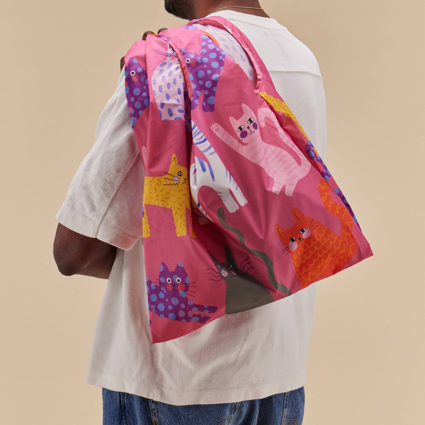 Fuchsia/Lime/Ice Arty Cats Reusable Bags