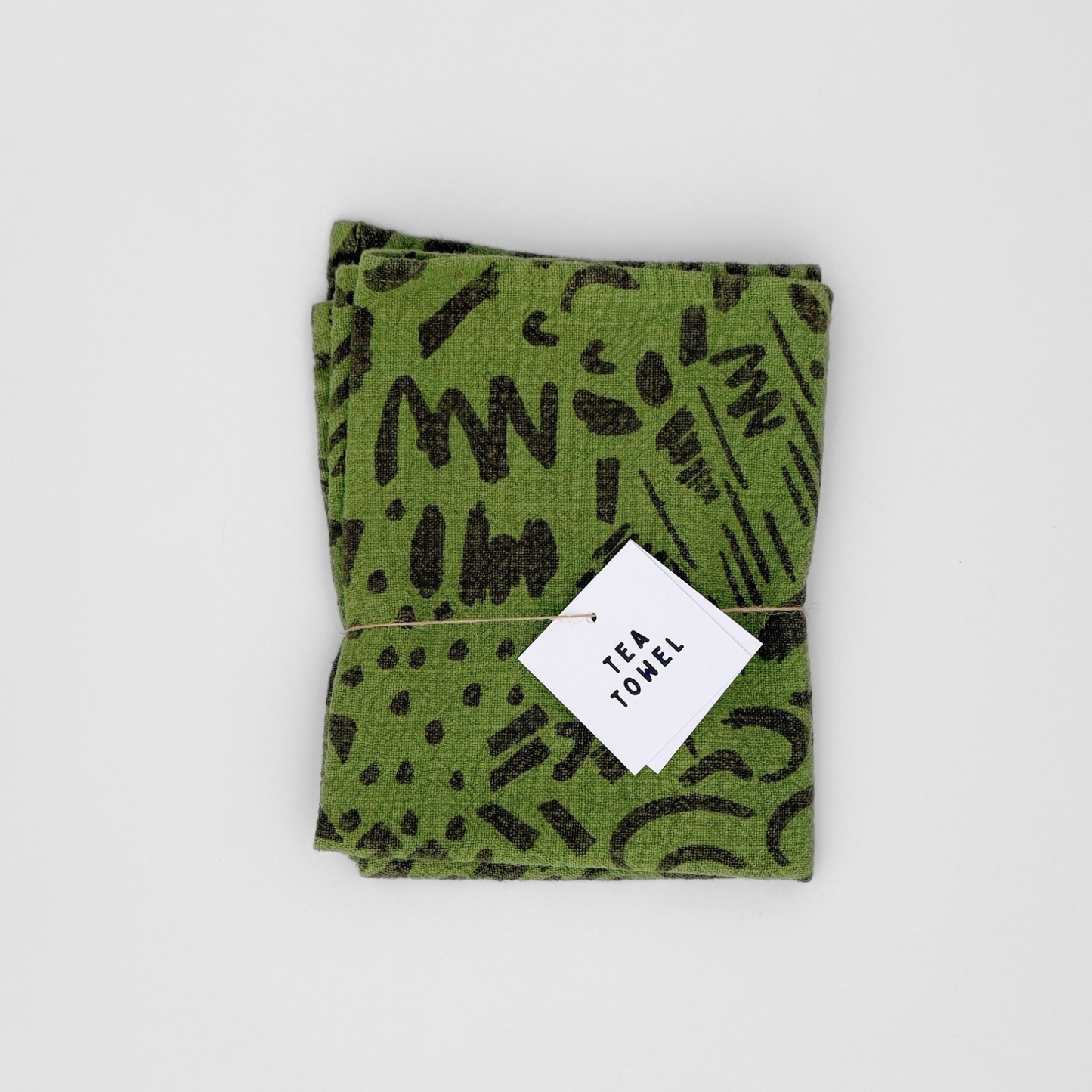 Textured Tea Towel - Dashes & Moon - Warm Grey - Moss