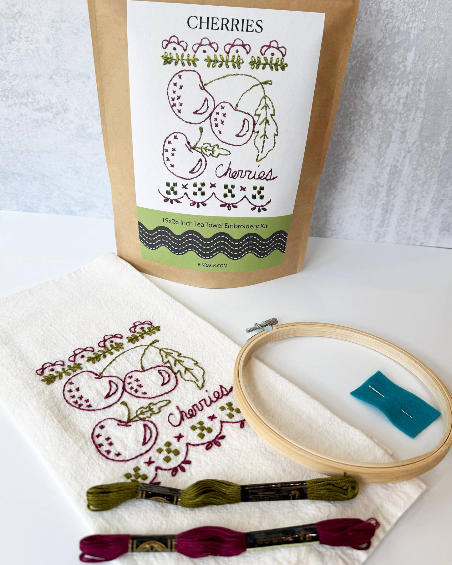 Cherries Embroidery Tea Towel Kit