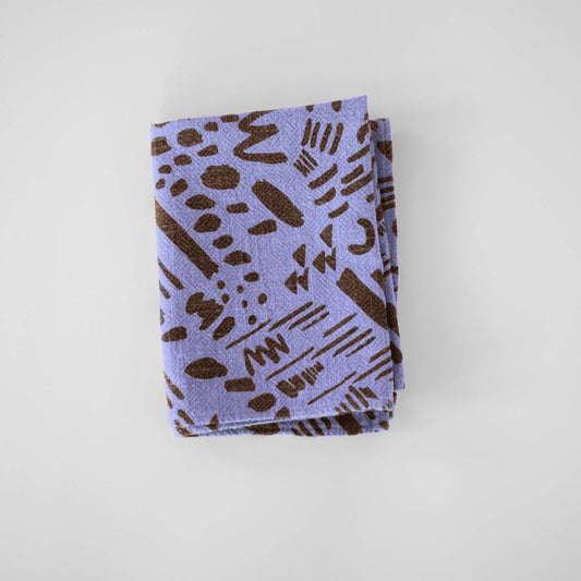 Textured Tea Towel - Dashes & Moon - Warm Grey - Lilac Pop