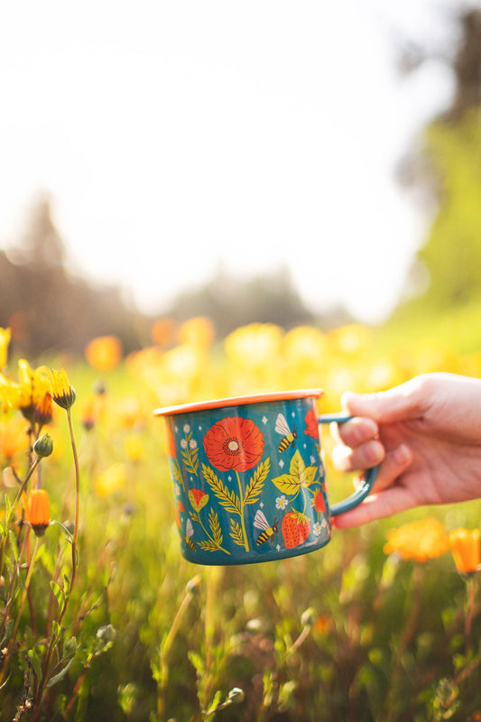 Enamel Coffee & Camp Mug | Garden Buzz | 16 oz | Poppies