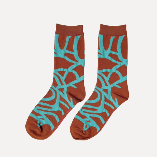 Crew Socks - River - Aquamarine & Carmel