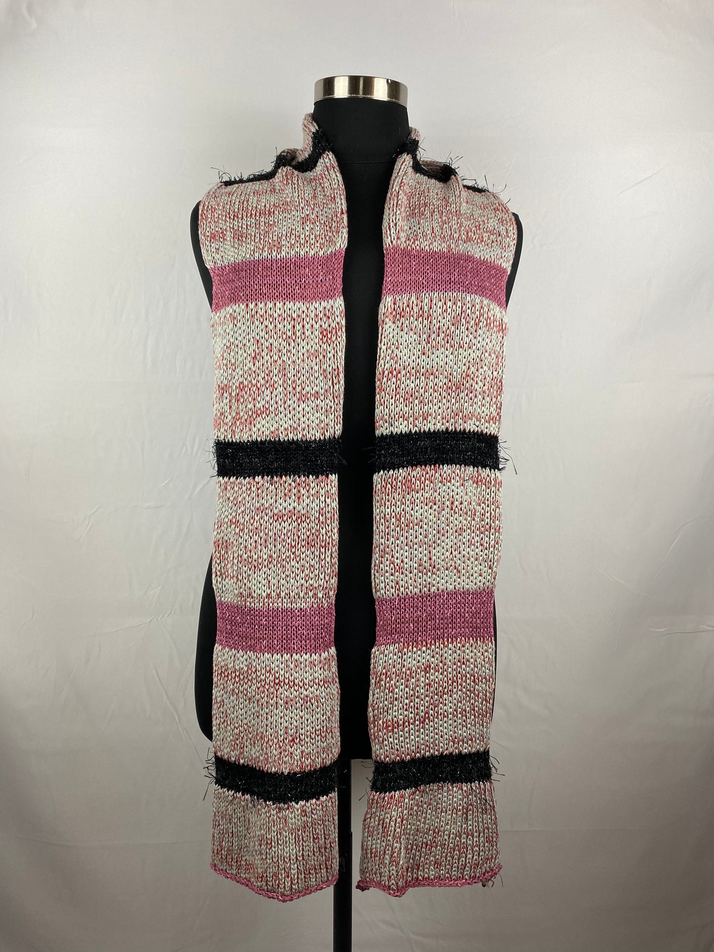 Pink and Fuzzy Black knit scarf